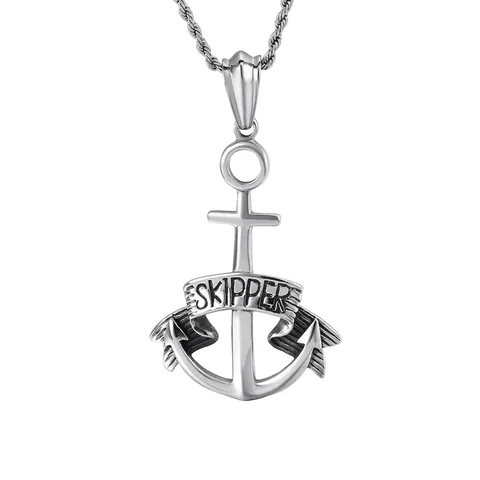 Colgante De Ancla De Barco Y Cruz Acero Inoxydable 316L Grabado Skipper Estilo Náutico Para Hombre