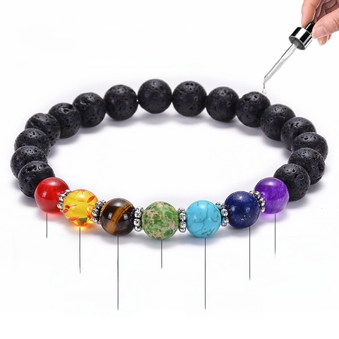 Chakra Lava Stone Beaded Bracelet Natural Gemstone Yoga Healing Essential Oil Diffuser Stretch Jewelry Unisex