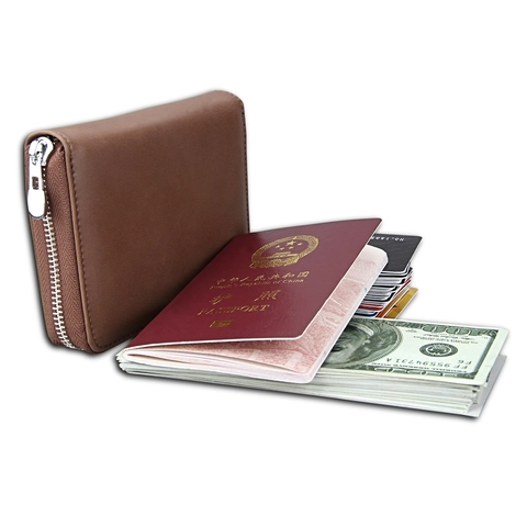 Porta Carte Blocco RFID In Vera Pelle Di Vacchetta Portafoglio A Fisarmonica Custodia Per Passaporto Multifunzionale