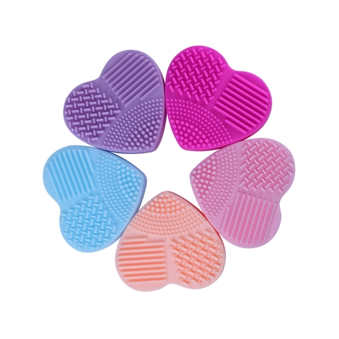 Silicone Makeup Brush Cleaning Mat Heart Shaped Scrubber Pad Finger Tool Portable Multi Texture Washing Board