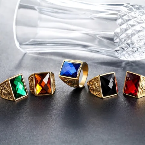 Anillo Sigillo Vintage Da Uomo In Acciaio Inossidabile Con Pietra Preziosa Quadrata Rilievo Drago Stile Punk