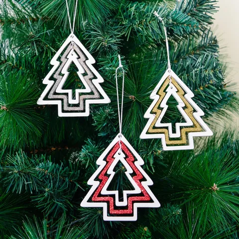 Decorazioni Albero Di Natale Legno Cavo Stella Forma Pino Glitter Decorazioni Pendenti Per Festa Casa