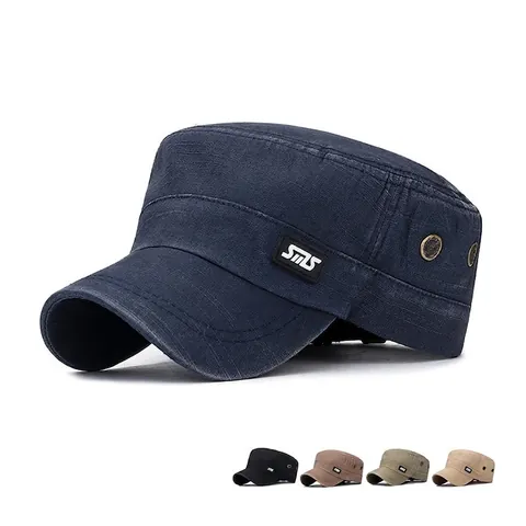 Berretto Cadet Cotone Lavato Cappello Piatto Traspirante Regolabile Vintage Stile Militare Per Uomini Protezione Solare All'aperto