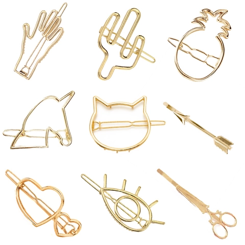 Geometric Alloy Hair Clips Hollow Eye Palm Pineapple Cactus Shape Retro Minimalist Metal Hairpins Headwear For Women