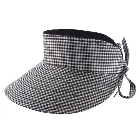 Cappello Da Sole Visiera Da Donna Tesa Larga Cotone Poliestere Doppio Lato Quadri Protezione UV Estate Spiaggia All'aperto