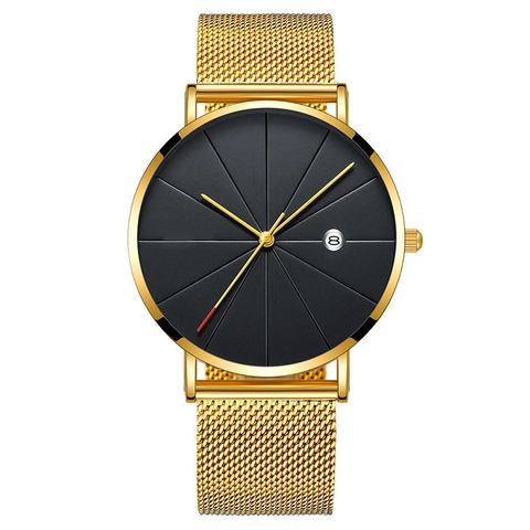 Minimalist Men Quartz Watch With Date Calendar Function Alloy Case Stainless Steel Mesh Leather Strap Fashion Sport
