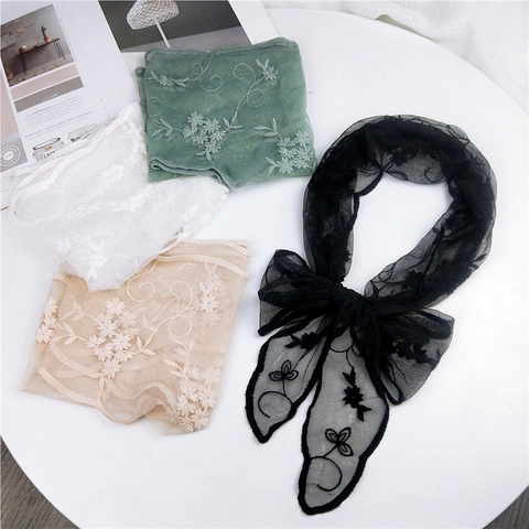 Sciarpa In Pizzo Per Donna Rete Ricamo Fiori Lungo Scialle Elegante Accessorio Nastro Cappello Fascia