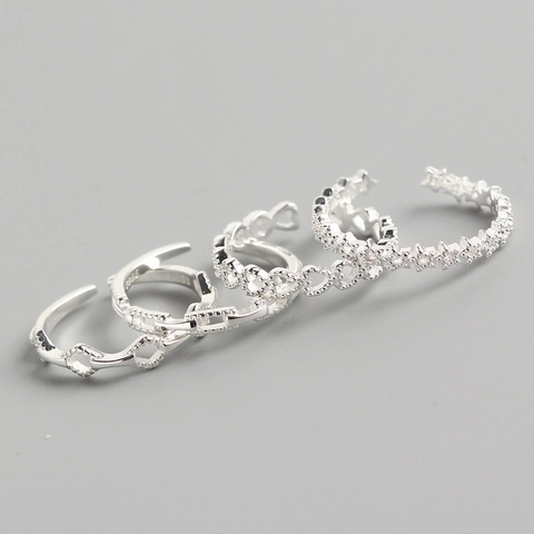 925 Sterling Silber Ring Offen Verstellbar Herz Stern Geometrisch Minimalistisch Schmuck Damen