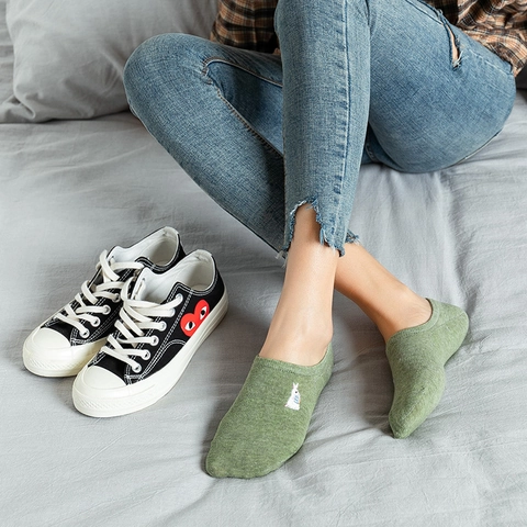 Damen Baumwolle Füßlinge Cartoon Tier Bestickung Rutschfeste Silikonferse Atmungsaktive Unsichtbare Socken