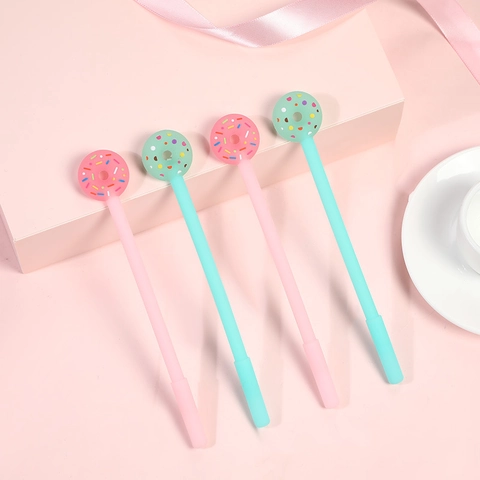 Pom Pom Ballpoint Pen Plastic With Artificial Fur Cute Donut Glitter Heart Novelty Writing Stationery For Student Office