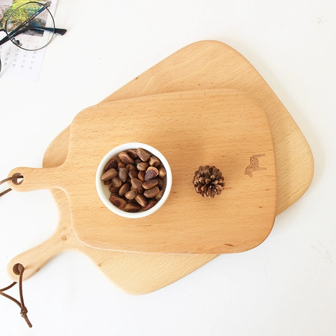 Beech Wood Cutting Board Serving Tray For Bread Pizza Sushi Japanese Style Solid Wood With Leather Strap Handle