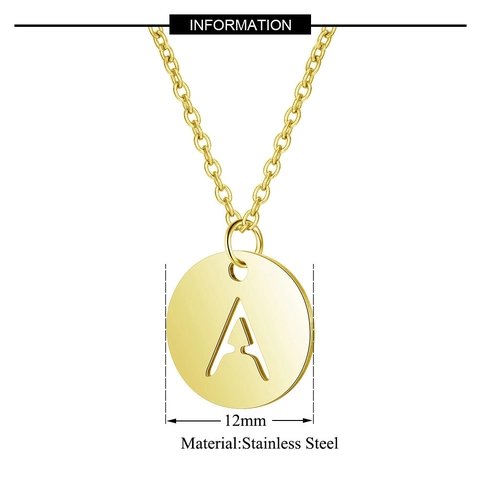 Initial Alphabet Anhänger Halskette Gold Plattiert Edelstahl Hohl Rund Scheibe Minimalistisch Schmuck Damen