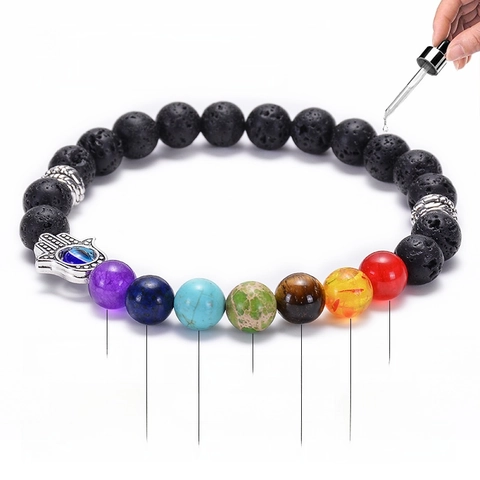 Zeven Chakra Energie Armband Lavasteen Matte Agaat Kralen Hamsa Hand Boze Oog Bedel Yoga Sieraden Heren Dames
