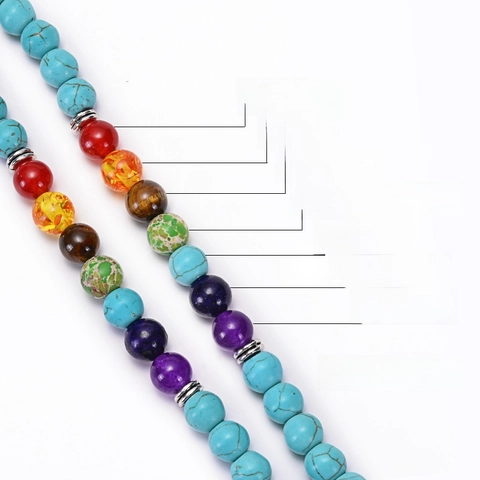 Mala Perline Collana Bracciale Avvolgente Pietra Naturale Turchese Sette Chakra Meditazione Yoga Ciondolo Albero Della Vita