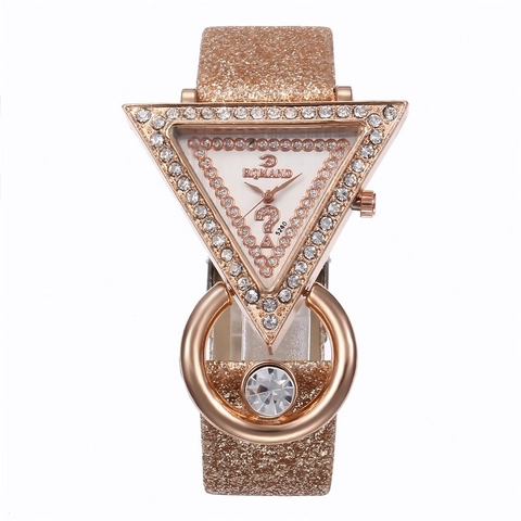 Triangle Case Rhinestone Inlaid Women Quartz Watch Glitter Shimmer Strap Fashion Creative Ladies Wristwatch