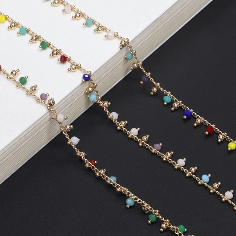 Colorful Beaded Glasses Chain Non-Slip Metal Eyeglass Strap Lanyard Holder With Silicone Loops Fashion Neck Cord