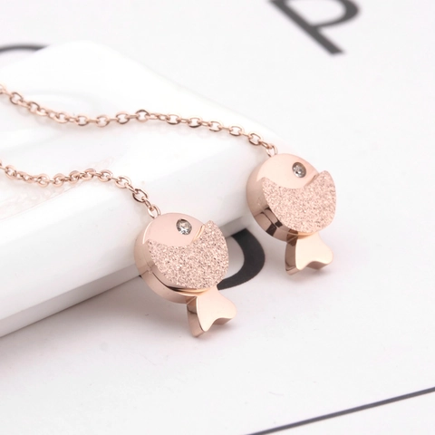 Fisch Durchzieher Ohrringe Titanstahl Roségold Vergoldet Lange Kette Quaste Kristall Auge Allergikerfreundlich Schmuck
