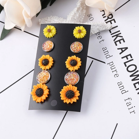 Zonnebloem En Druzy Oorknopjes Roestvrij Staal Hars Floraal Zomer Pastorale Sieraden Voor Vrouwen