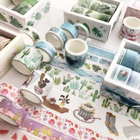 Washi Tape Nastri Adesivi In Carta Decorativa Per Scrapbooking DIY Diario Agenda Modelli Estetici Botanici Oceano Cartoni Animati