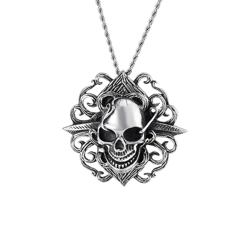 Skull Pendant Stainless Steel Titanium Steel Punk Rock Gothic Style Hollow Pattern Retro Jewelry Accessory For Men