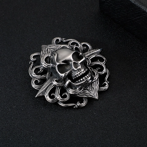 Skull Pendant Stainless Steel Titanium Steel Punk Rock Gothic Style Hollow Pattern Retro Jewelry Accessory For Men
