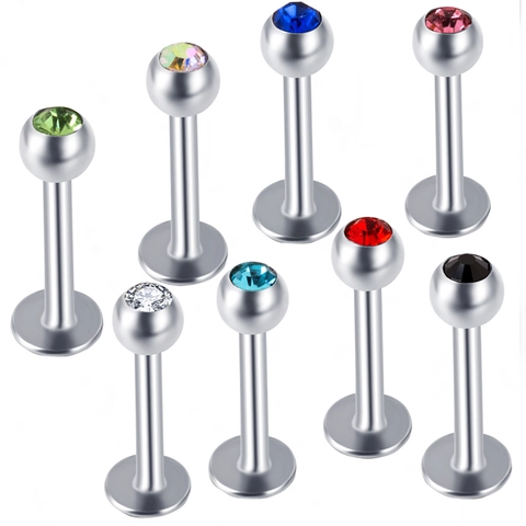 Stainless Steel Labret Stud Piercing Jewelry With Multi Color Cubic Zirconia Flat Back For Lip And Cartilage Earring