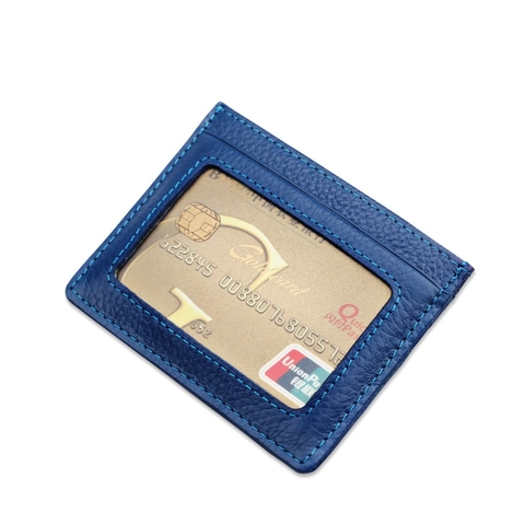 Porta Carte Con Blocco RFID Sottile Vera Pelle Grana Litchi Portafoglio Antifurto Per Carte Di Credito Finestra ID Minimalista