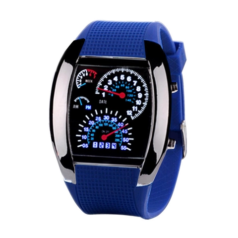 Digital Watch Men Racing Dashboard LED Creative Sport Electronic Alloy Case Silicone Strap Calendar