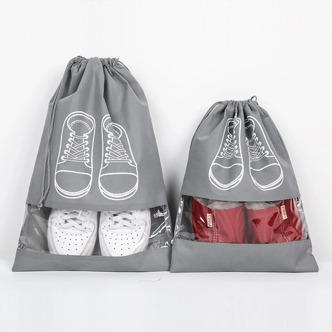 Shoe Storage Bags Travel Portable Non-Woven Fabric With Transparent Window Dustproof Drawstring Organizer For Home Closet