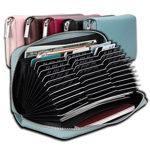 Genuine Leather RFID Blocking Long Wallet Large Capacity Accordion Card Holder Multi-functional Passport Bag