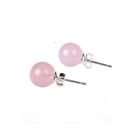 Boucles d'Oreilles Clous en Argent Sterling S925 Quartz Rose Naturel Minimaliste Pierre Rose Ronde Bijoux pour Femme Cadeau
