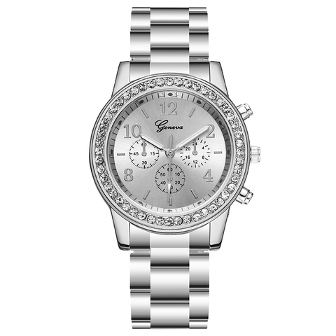 Damen Quarz Uhr Legierung Gehäuse Edelstahl Armband Rhinestone Dekorative Zifferblätter Mode Luxus Analog Armbanduhr