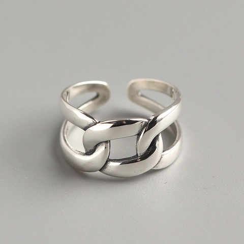 925 Sterling Silber Ring Doppelschicht Kettenglied Minimalistisch Geometrisch Offen Verstellbar Finger Schmuck Frauen Vintage