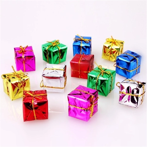 Christmas Mini Gift Box Ornaments Laser Foam Metallic Foil Hanging Pendants For Christmas Tree Holiday Festive Decor