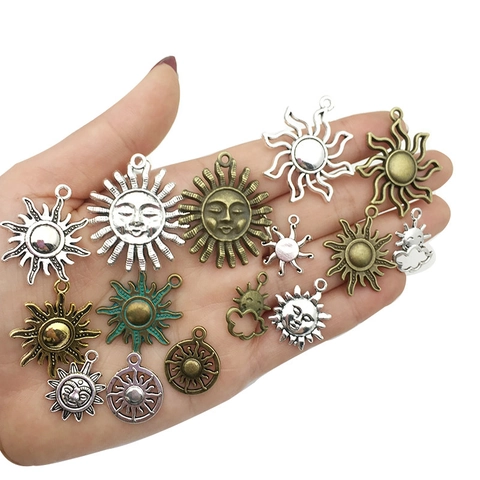 Retro Alloy Sun Face Charms Antique Celestial Sun And Cloud Pendants For DIY Jewelry Making Crafts Accessories