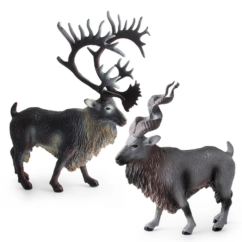 Realistic Wild Animal Model Reindeer And Markhor Figurine Plastic Solid Simulation Toy For Education Desktop Decor