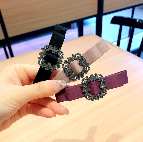 Elegante Fermaglio per Capelli in Tessuto a Fiocco con Fibbia Quadrata in Strass Scintillante Clip a Molla per Donna
