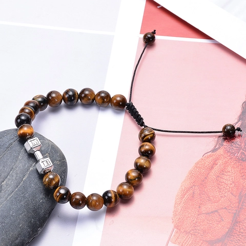 Pulsera Mancuerna Piedra Natural Ojo De Tigre Lava Ajustable Trenzada Fitness Joyería Para Hombres Mujeres