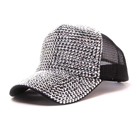 Mode Vrouwen Strass Honkbalpet Ademend Gaas Zonnehoed Fonkelende Kristal Ingelegd Podium Feest Outdoor Trucker Pet