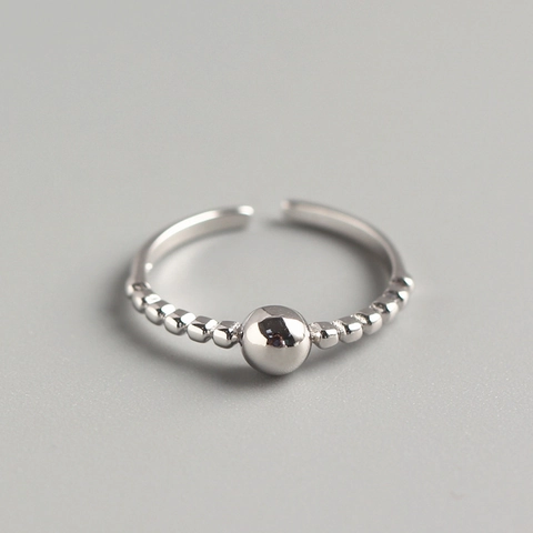 Minimalist 925 Sterling Silver Round Bead Adjustable Open Ring For Women Korean Style Fashion Smooth Ball Jewelry