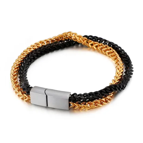 Men's Stainless Steel Woven Wheat Chain Bracelet With Magnetic Clasp Dual Tone Personalized Jewelry