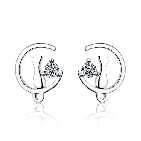 Orecchini A Lobo Gatto Luna Rame Placcato Oro Bianco Con Zircone Perno In Argento Gioielli Di Moda