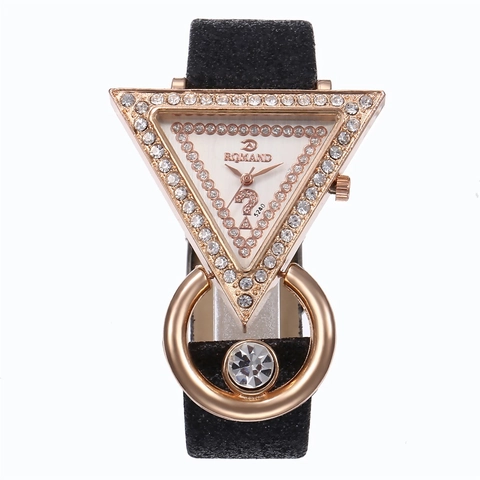 Triangle Case Rhinestone Inlaid Women Quartz Watch Glitter Shimmer Strap Fashion Creative Ladies Wristwatch