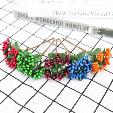 Artificial Berry Stems Stone Powder Fruit Iron Wire Branch For Home Table Decoration DIY Craft Accessories