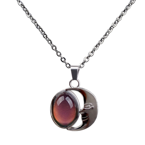 Temperature Color Changing Mood Necklace Moon Face Stainless Steel Zinc Alloy Acrylic Pendant Jewelry Vintage Style