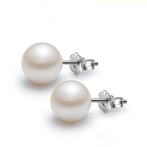 925 Sterling Silver Earring Post Artificial Pearl Stud Earrings For Women Minimalist Round Geometric Handmade Jewelry Gift