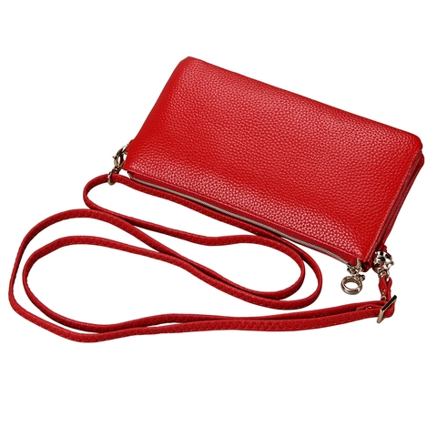 Women Genuine Leather Crossbody Bag Litchi Grain Small Square Clutch Triple Zipper Layer Fashion Handbag For Daily Use
