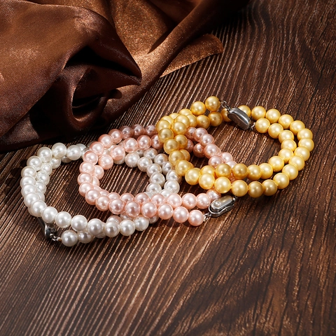 Collana Di Künstliche Perle Di Conchiglia A Strati Per Donna Elegante Filo Di Künstliche Perle Tonde Chiusura In Acciaio Inossidabile 316L