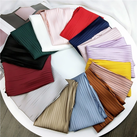 Solid Color Pleated Satin Satin Square Scarf Elegant Accordion Pleat Neck Scarf Decorative Neckerchief For Women