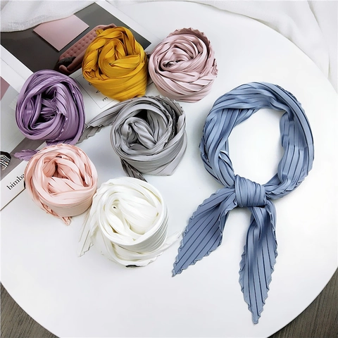 Solid Color Pleated Satin Satin Square Scarf Elegant Accordion Pleat Neck Scarf Decorative Neckerchief For Women